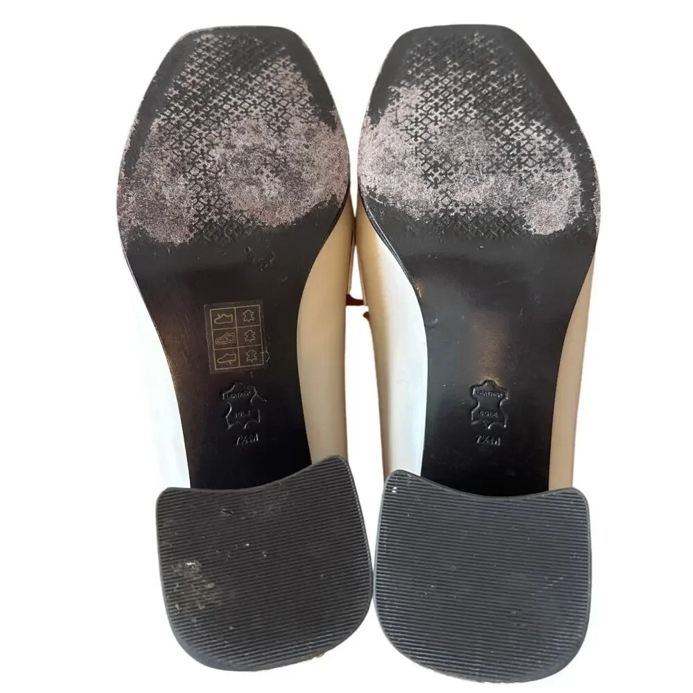 Tory Burch Perrine Heeled Loafers‎ Cream Chain Block Heel 7.5